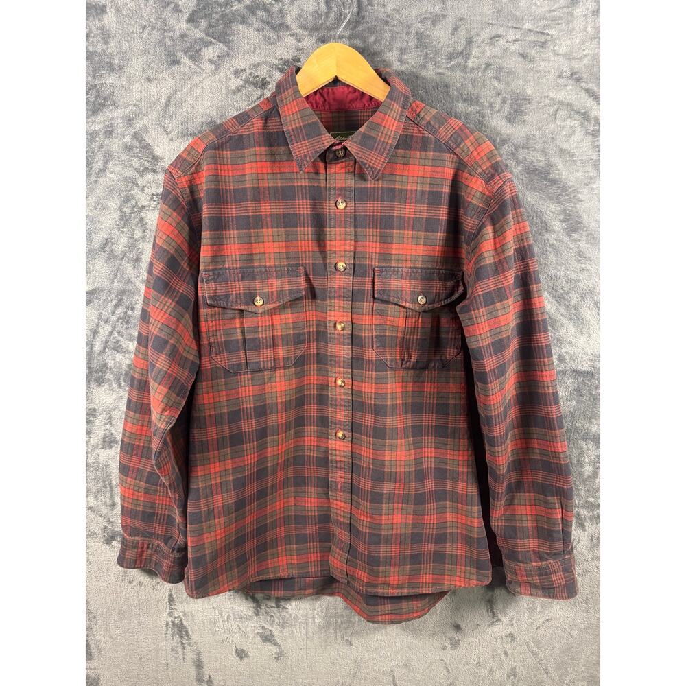 VTG 90s Eddie Bauer Ramston Twill Heavy Plaid Oxford Shirt Men's Large Red